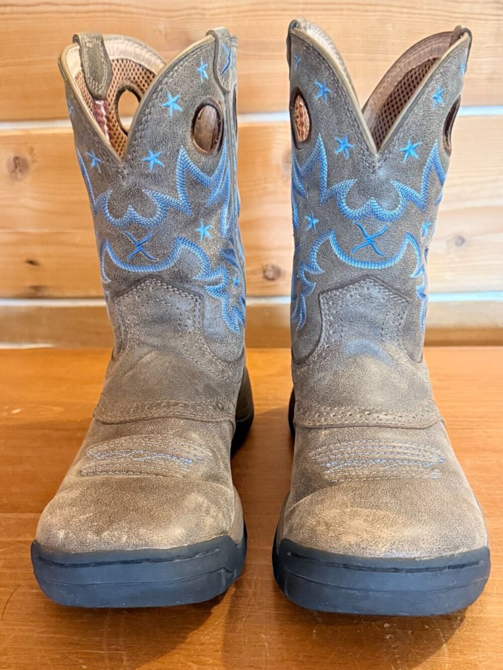 Twisted X pull-on leather distressed boots - brown with blue stars - Women's 9.5 - Picture 2 of 9